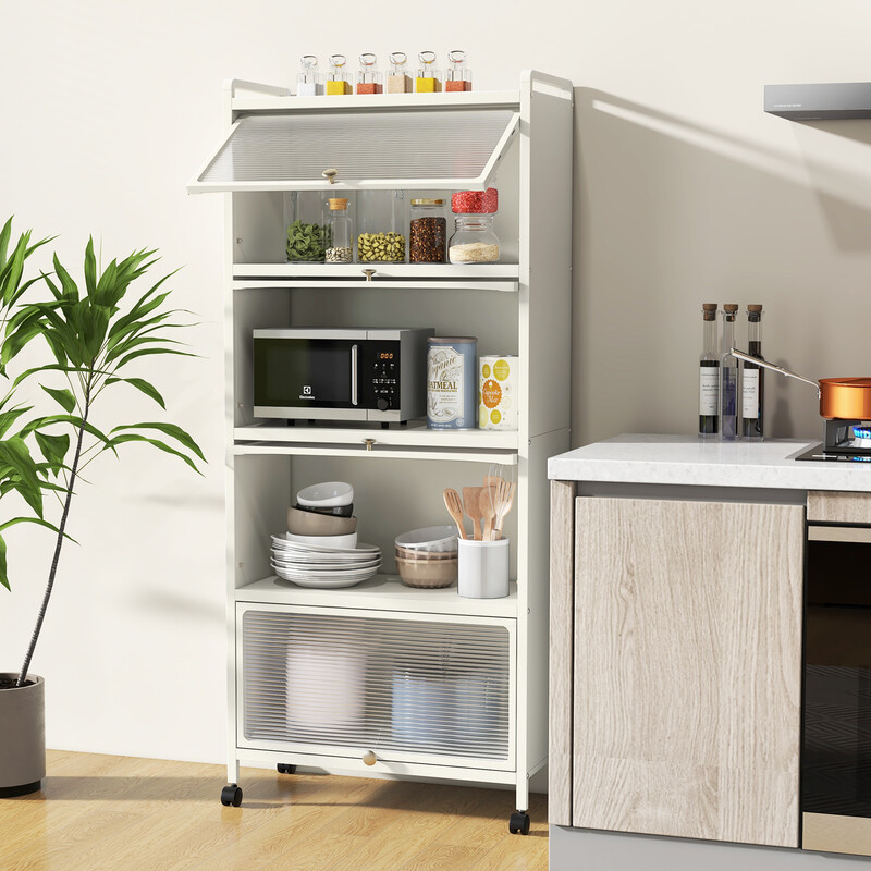 Sort køkkenopbevaringshylde med fire hjul fem hylder 60x32x154 cm