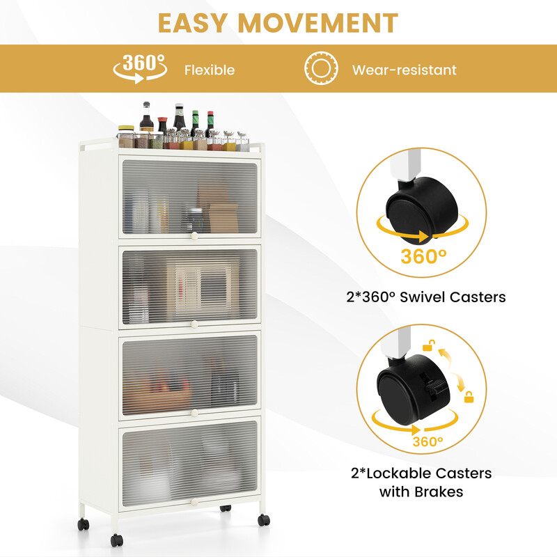 Sort køkkenopbevaringshylde med fire hjul fem hylder 60x32x154 cm