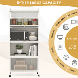 Sort køkkenopbevaringshylde med fire hjul fem hylder 60x32x154 cm
