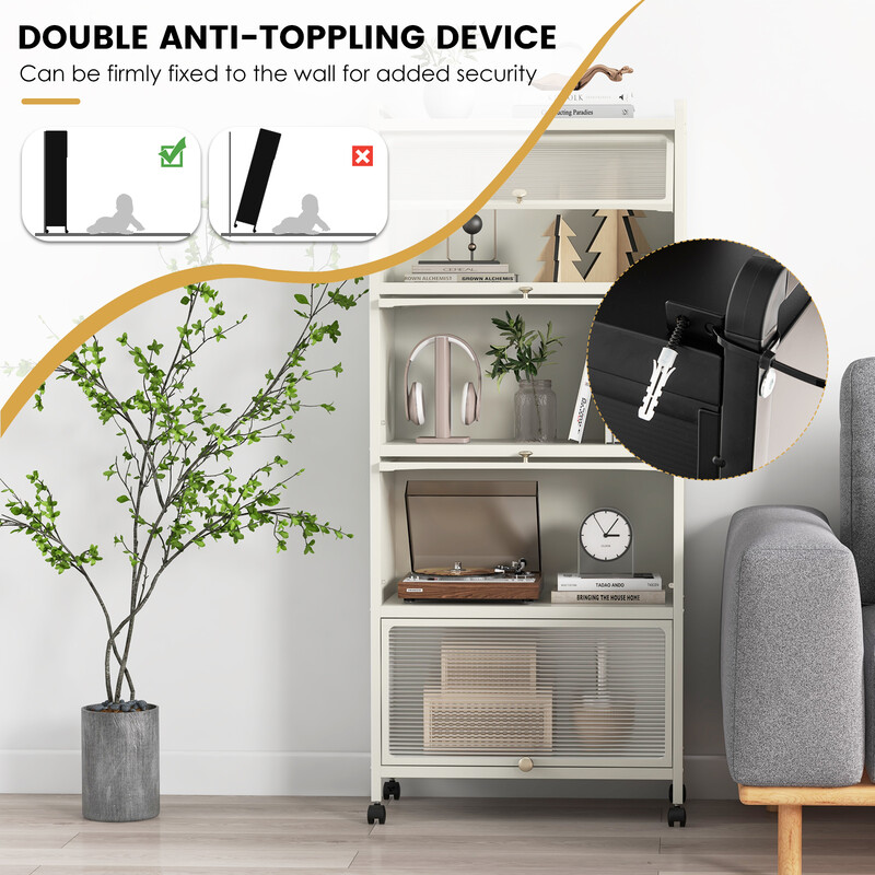 Sort køkkenopbevaringshylde med fire hjul fem hylder 60x32x154 cm