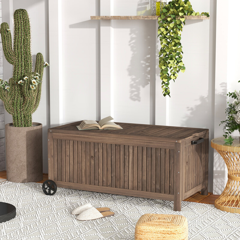 Havekasse gran 213 l med hjul og vandtæt foring brun