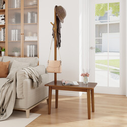 Sidebord med tøjhanger og skobænk gummitræ akacietræ 76x43x168 cm