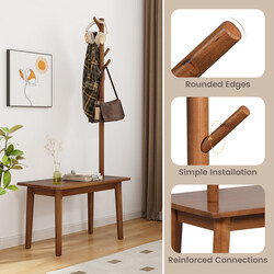 Sidebord med tøjhanger og skobænk gummitræ akacietræ 76x43x168 cm