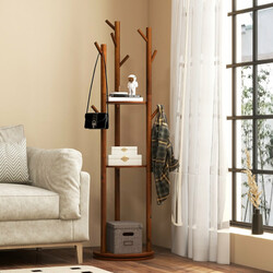 Roterende tøjstativ i gummitræ 42x167 cm med 3 hylder og 9 kroge