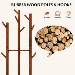 Roterende tøjstativ i gummitræ 42x167 cm med 3 hylder og 9 kroge