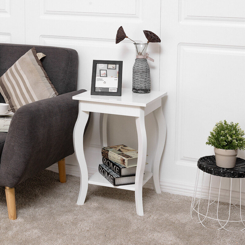 Sidebord hvid træfiberskive 40x40x60 cm med to hylder