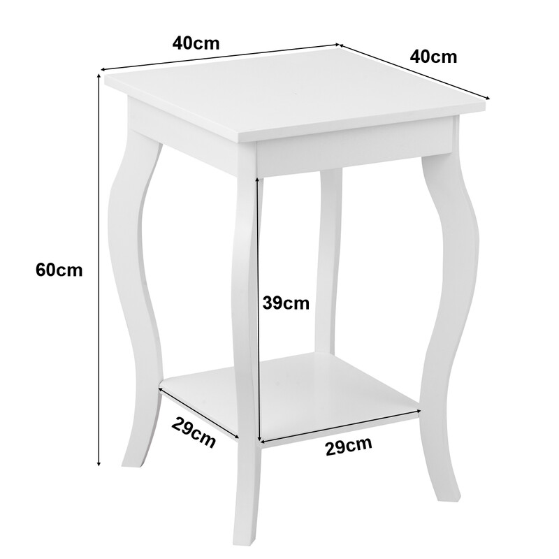 Sidebord hvid træfiberskive 40x40x60 cm med to hylder