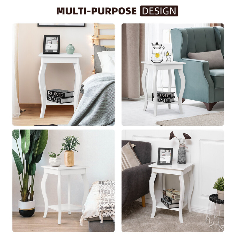 Sidebord hvid træfiberskive 40x40x60 cm med to hylder