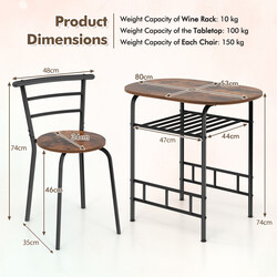 Spisebordssæt MDF/metal brun 80x53 cm med 2 stole til små rum