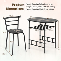 Spisebordssæt MDF metal 80x53 cm sort/brun 2 stole