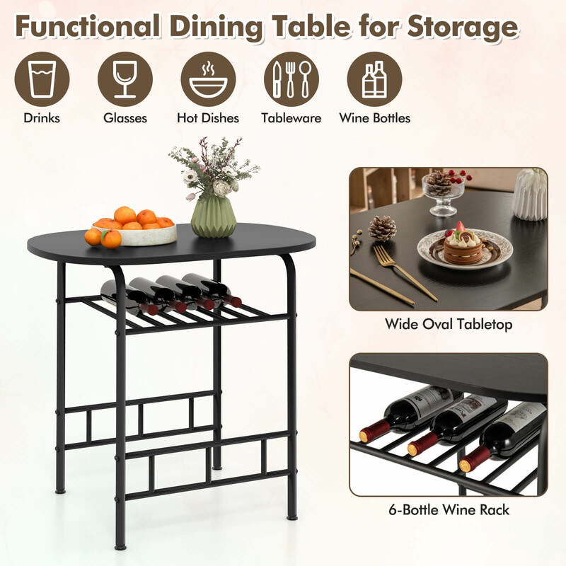 Spisebordssæt MDF metal 80x53 cm sort/brun 2 stole