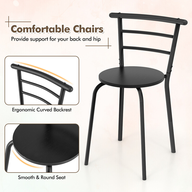 Spisebordssæt MDF metal 80x53 cm sort/brun 2 stole