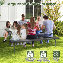 Sort picnicbord med to bænke hdpe 183x73 cm parasolhul udendørs