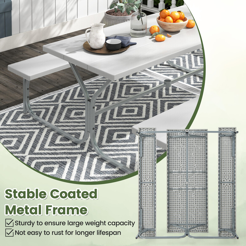 Picknickbord i HDPE grå 183 cm med parasolhul og bænke