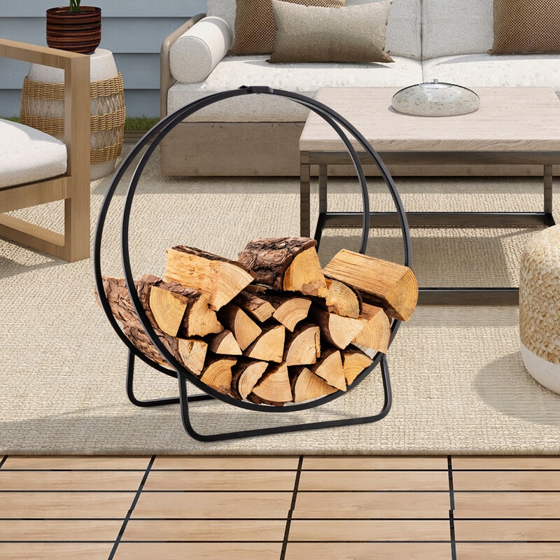 Metal vedholder 60 cm sort 230 kg bærekapacitet indendørs udendørs