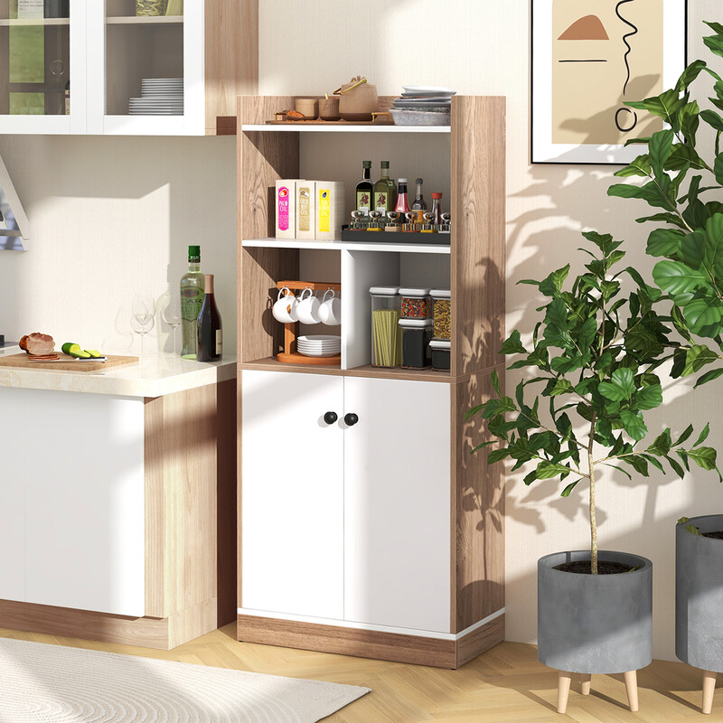 Bogreol 60x30x140 cm hvid og naturlig MDF med dobbelt skab og åbne hylder