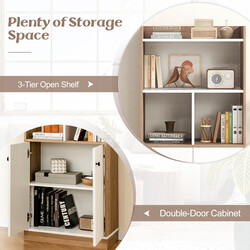 Bogreol 60x30x140 cm hvid og naturlig MDF med dobbelt skab og åbne hylder