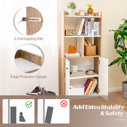 Bogreol 60x30x140 cm hvid og naturlig MDF med dobbelt skab og åbne hylder