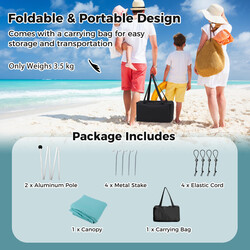 Strandtelt polyester-lycra 300x300 cm turkis solskærm med UPF50+ fire markpæle