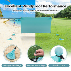 Strandtelt polyester-lycra 300x300 cm turkis solskærm med UPF50+ fire markpæle