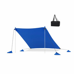 Strandpavillon 300x300 cm blå UV‑beskyttelse UPF 50+ med sandankre og jordpæle