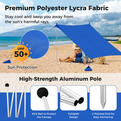 Strandpavillon 300x300 cm blå UV‑beskyttelse UPF 50+ med sandankre og jordpæle