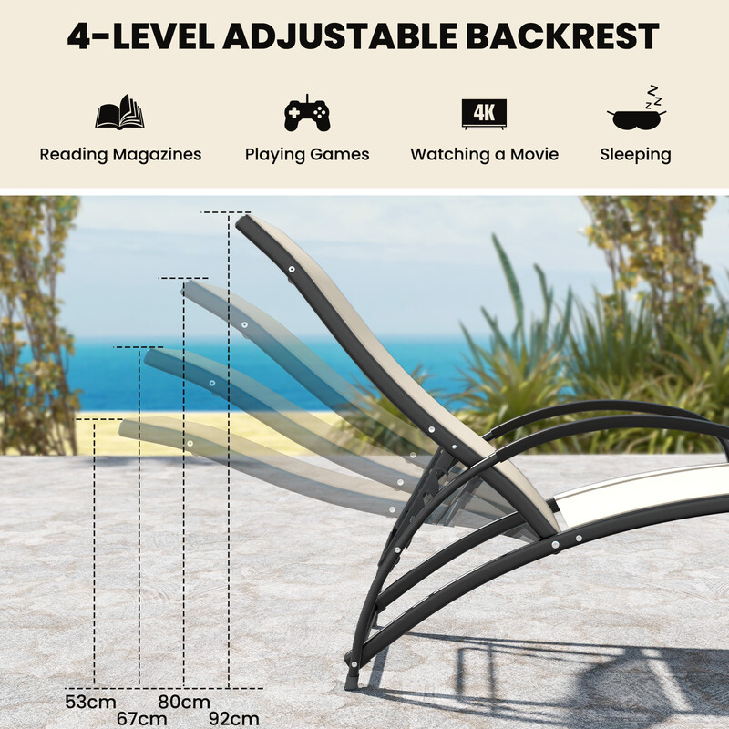 2-i-1 udendørsstol i aluminium og stof beige med justerbart rygstøtte