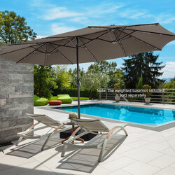 Terrasseparasol dobbelt lag 470 cm brun polyester med 48 LED lamper vev