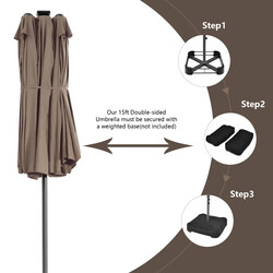 Terrasseparasol dobbelt lag 470 cm brun polyester med 48 LED lamper vev