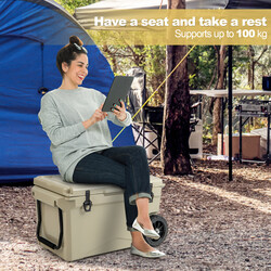 Køleboks 71 L med hjul flaskeåbner og bærehåndtag khaki