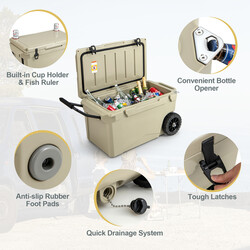 Køleboks 71 L med hjul flaskeåbner og bærehåndtag khaki