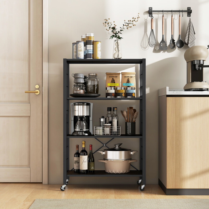 Opbevaringshylde rustik brun 76x36x122 cm med justerbare hylder og hjul