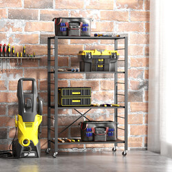 Opbevaringshylde rustik brun 76x36x122 cm med justerbare hylder og hjul