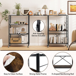 Opbevaringshylde rustik brun 76x36x122 cm med justerbare hylder og hjul