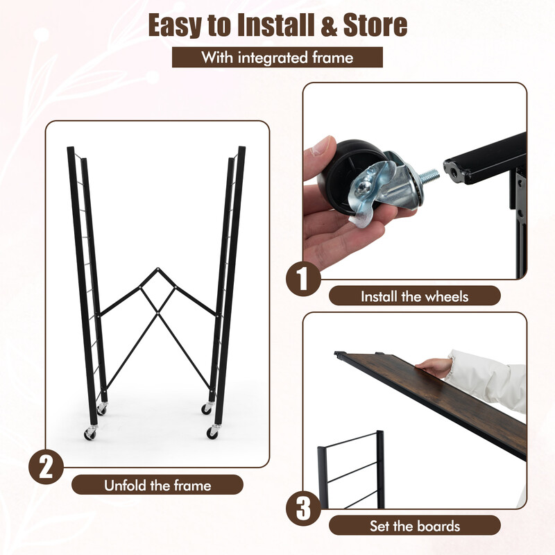 Opbevaringshylde rustik brun 76x36x122 cm med justerbare hylder og hjul