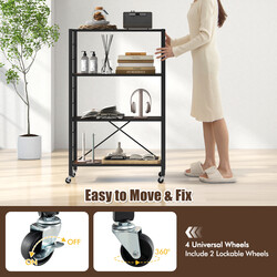 Opbevaringshylde rustik brun 76x36x122 cm med justerbare hylder og hjul