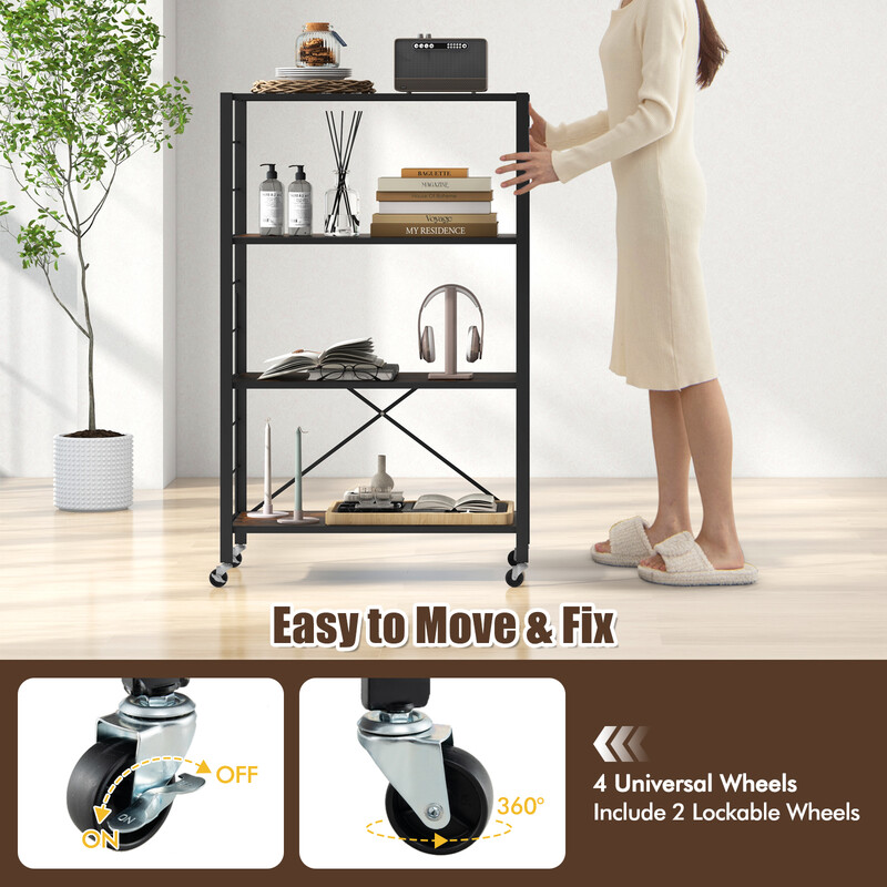 Opbevaringshylde rustik brun 76x36x122 cm med justerbare hylder og hjul