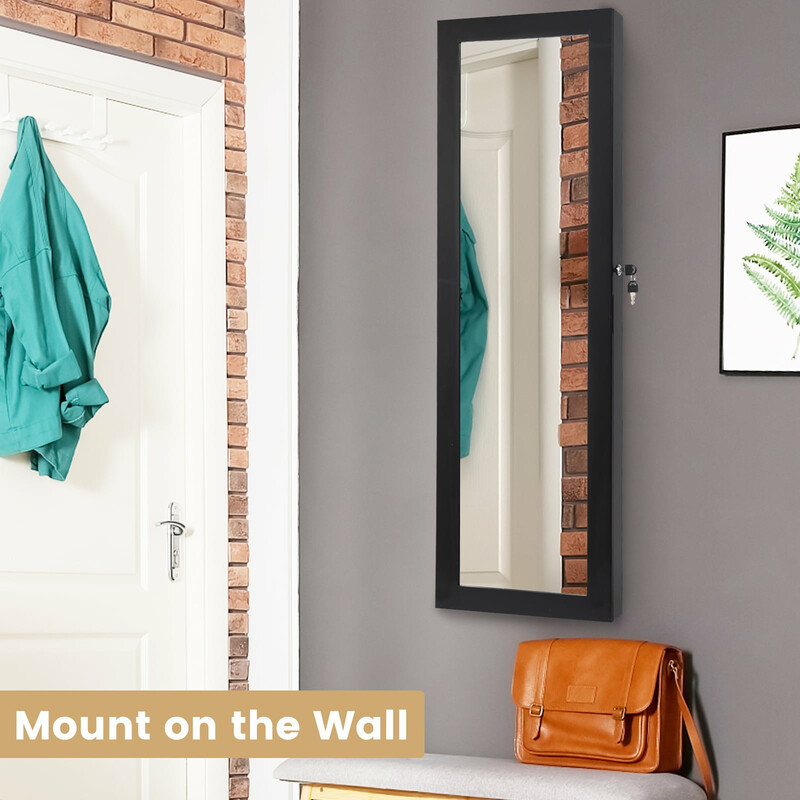 Smykkeskab hvid MDF med spejl og 12 LED-lys 37x9x119 cm