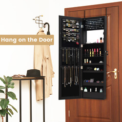 Smykkeskab hvid MDF med spejl og 12 LED-lys 37x9x119 cm