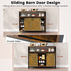 Buffetskab rustik brun trækomposit metal 100x33x80 cm justerbare hylder skydedøre