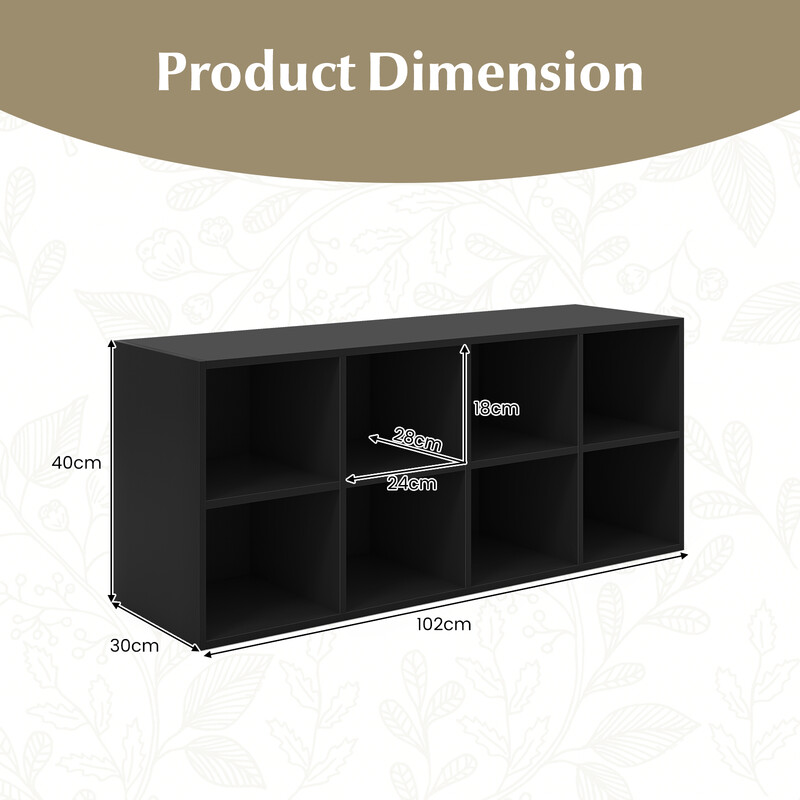 Sort træ skobænk med 8 rum 102x30x41 cm 230 kg belastning