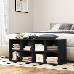 Sort træ skobænk med 8 rum 102x30x41 cm 230 kg belastning