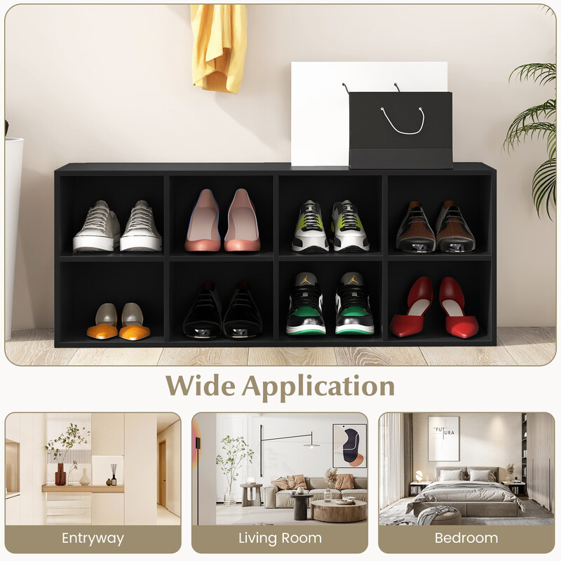 Sort træ skobænk med 8 rum 102x30x41 cm 230 kg belastning