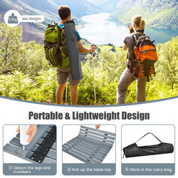 Sammenklappeligt campingbord gran 69x69 cm med bærepose grå til strand picnic