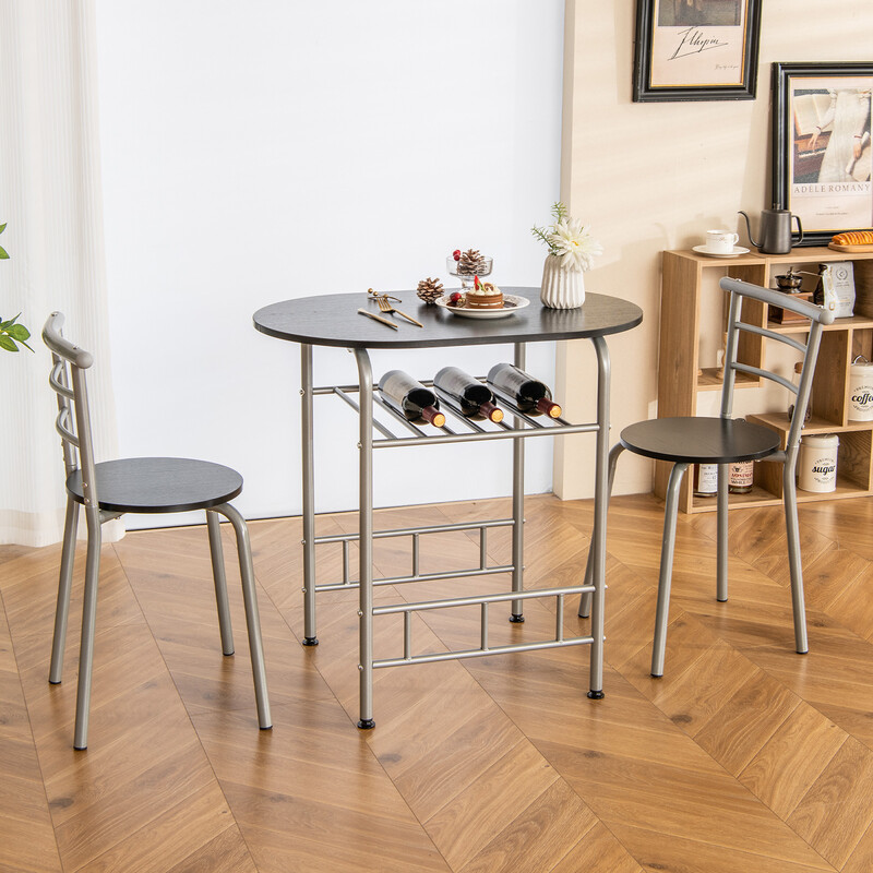 Spisebord med to stole MDF metal brun sort 80x53 cm vinhylde