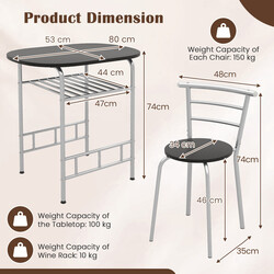Spisebord med to stole MDF metal brun sort 80x53 cm vinhylde