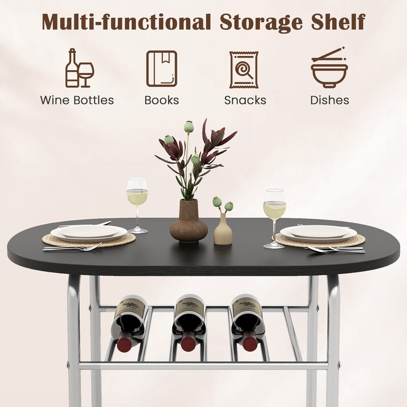 Spisebord med to stole MDF metal brun sort 80x53 cm vinhylde