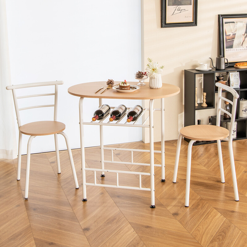 Spisebord med to stole og vinhylde i MDF og metal 80x53 cm