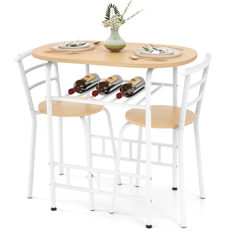 Spisebord med to stole og vinhylde i MDF og metal 80x53 cm