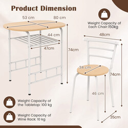 Spisebord med to stole og vinhylde i MDF og metal 80x53 cm